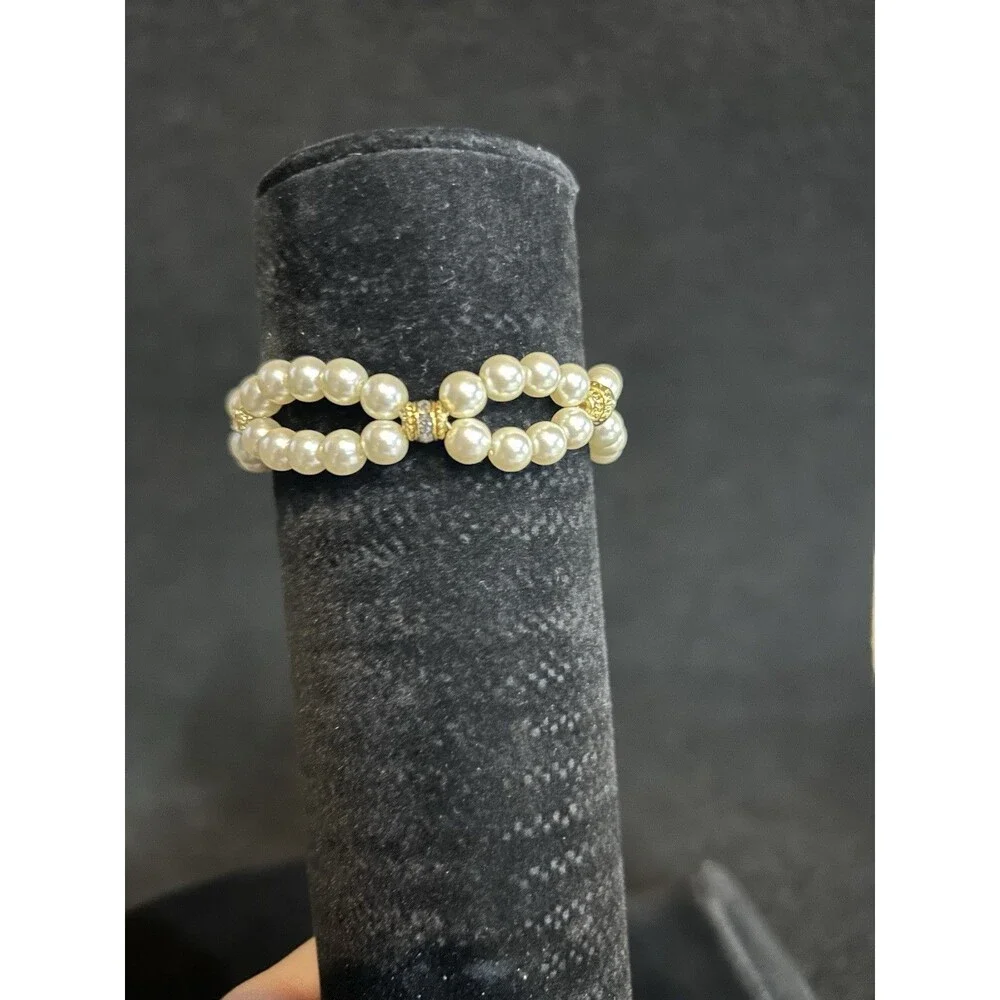 Vintage Avon Faux Pearl Bracelet With Gold Tone Beads Signed J64